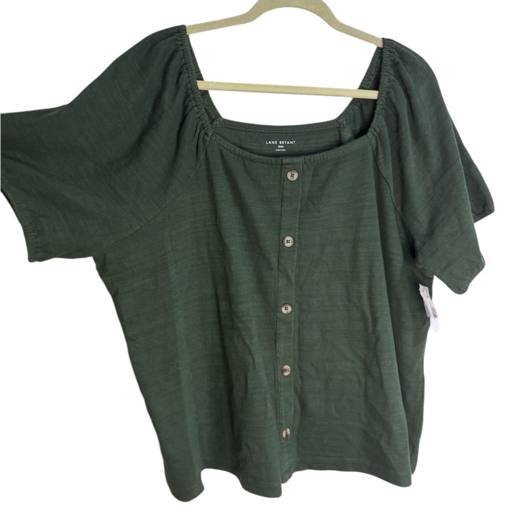 Lane Bryant Green Off The Shoulder Button Up Blouse - 22/24 - Picture 3 of 6